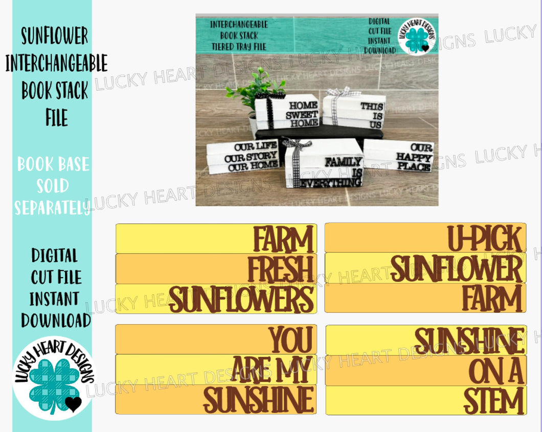 Sunflower Book Stack File SVG, Glowforge Fall Summer, Interchangeable Farmhouse Tiered Tray, LuckyHeartDesignsCo
