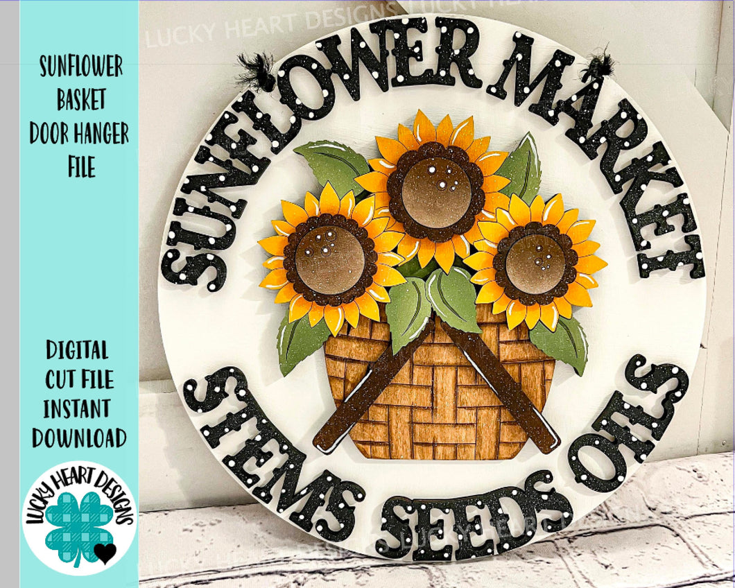 Sunflower Basket Door Hanger Sign File SVG, Glowforge, Fall Summer Door Hanger, LuckyHeartDesignsCo