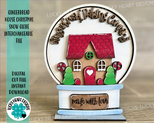 Gingerbread House Christmas Snow Globe Interchangeable File SVG, Glowforge, Tiered Tray LuckyHeartDesignsCo
