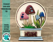 Load image into Gallery viewer, Mushroom Snow Globe Interchangeable File SVG, Glowforge, Gnome, Fairy, Tiered Tray LuckyHeartDesignsCo
