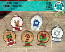 Load image into Gallery viewer, Snow Globe Christmas Ornament File SVG, Hanukkah, Gnome Santa, Baby&#39;s First, Glowforge, LuckyHeartDesignsCo
