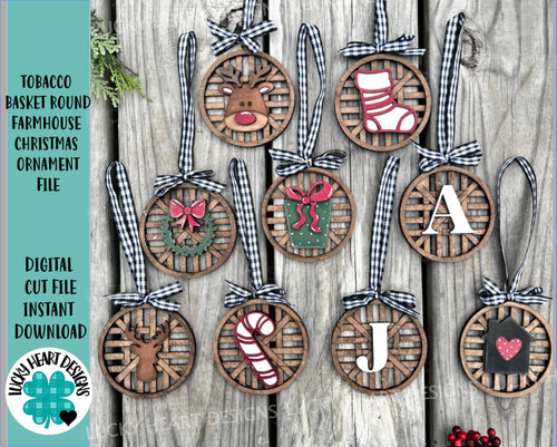 Tobacco Basket Round Farmhouse Christmas Ornament File SVG, Glowforge, LuckyHeartDesignsCo