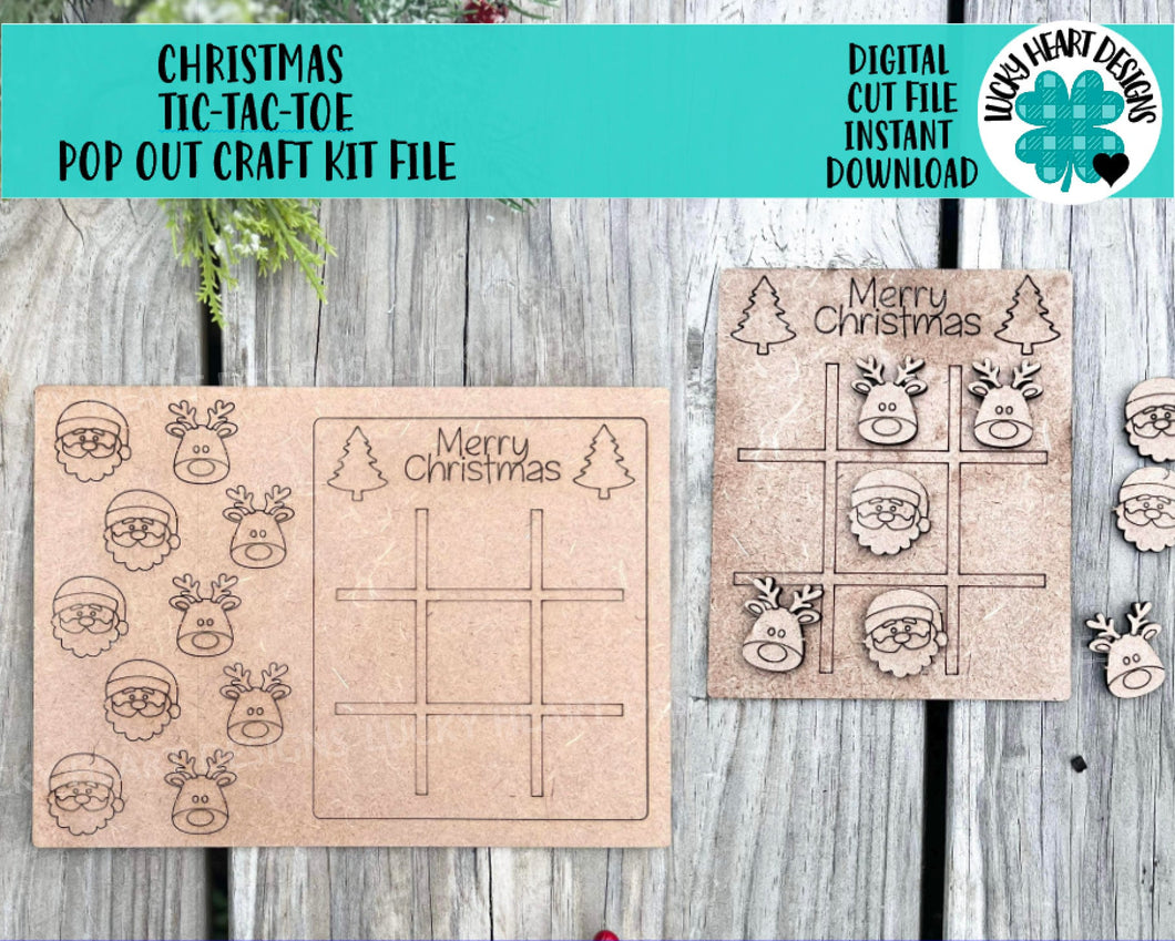 Christmas Tic-Tac-Toe Pop Out Craft Kit File SVG, Santa, Rudolph, Glowforge, LuckyHeartDesignsCo