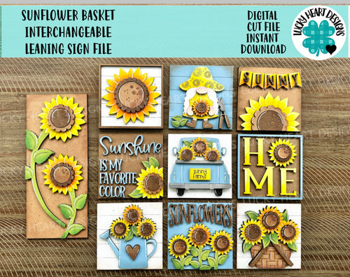 Sunflower Basket Interchangeable Leaning Sign File SVG, Fall Summer, Gnome, Farmhouse Truck, Tiered Tray Glowforge, LuckyHeartDesignsCo