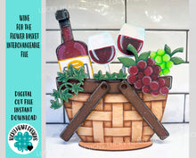Load image into Gallery viewer, Wine For The Flower Basket Interchangeable File SVG, Tiered Tray, Glowforge, LuckyHeartDesignsCo
