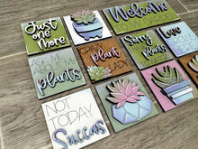 Load image into Gallery viewer, MINI Succulent Interchangeable Leaning Sign File SVG, Succas, Plants, Garden, Tiered Tray Glowforge, LuckyHeartDesignsCo
