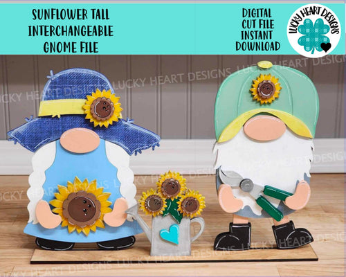 Sunflower Standing Tall Gnome Interchangeable File SVG,Fall Summer, (add on-gnomes sold separately)Glowforge, LuckyHeartDesignsCo
