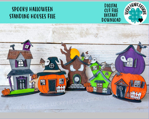 Spooky Halloween Standing Houses File SVG, Haunted, Glowforge, LuckyHeartDesignsCo