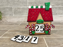 Load image into Gallery viewer, Mini Christmas Gingerbread House Countdown Interchangeable Leaning Sign File SVG, Glowforge Holiday Decor, LuckyHeartDesignsCo
