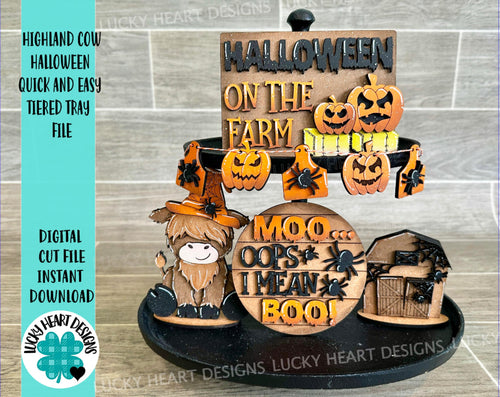 Highland Cow Halloween Quick and Easy Tiered Tray File SVG, Farm Glowforge Tier Tray, LuckyHeartDesignsCO