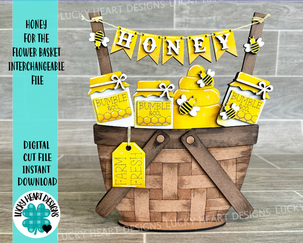 Honey For The Flower Basket Interchangeable File SVG, Bee, Summer, Tiered Tray, Glowforge, LuckyHeartDesignsCo
