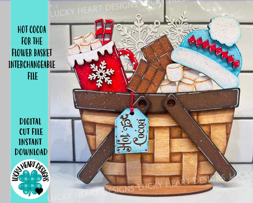 Hot Cocoa For The Flower Basket Interchangeable File SVG, Chocolate, Marshmallow, Snowflake, Tiered Tray, Glowforge, LuckyHeartDesignsCo