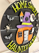 Load image into Gallery viewer, Haunted Pumpkin House Door Hanger Sign File SVG, Halloween Glowforge Sign, LuckyHeartDesigns
