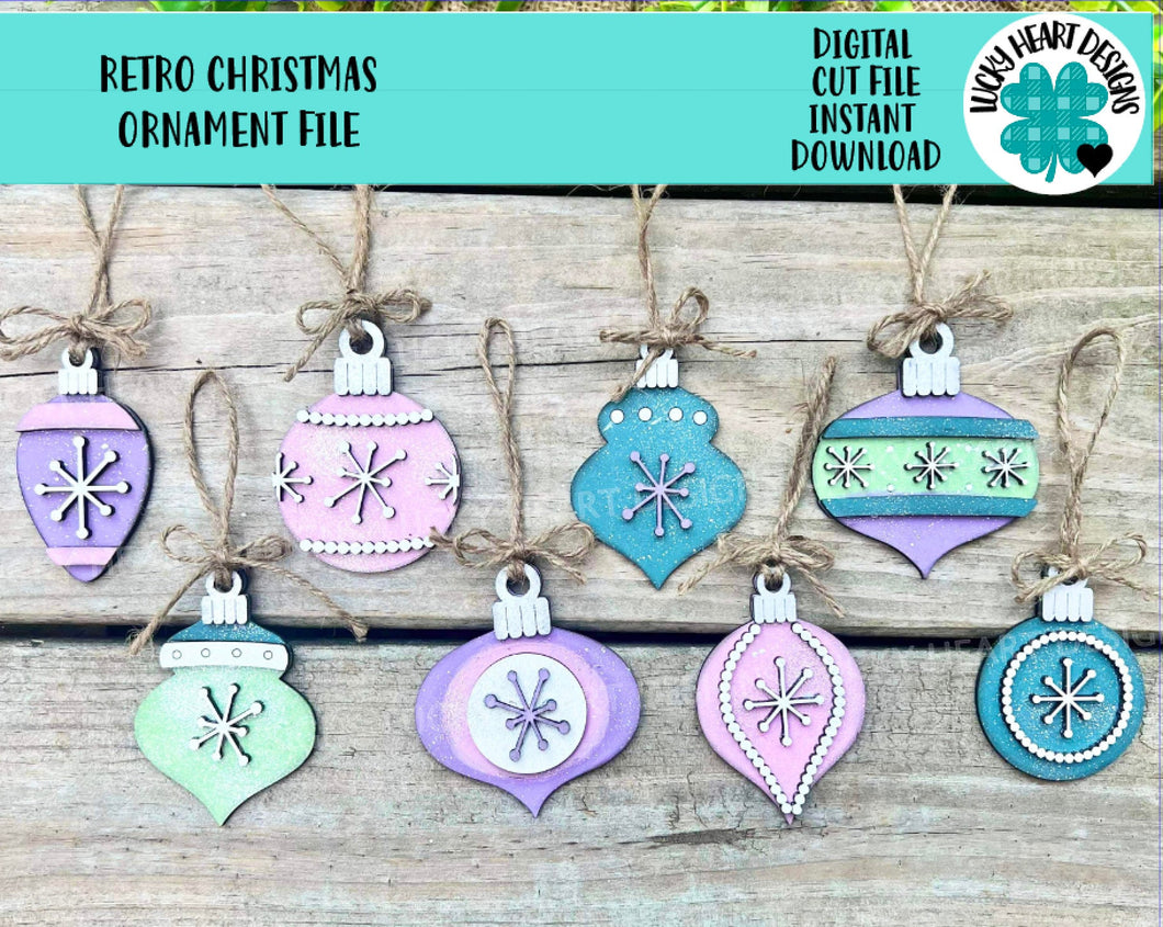 Retro Christmas Ornament File SVG, Glowforge, LuckyHeartDesignsCo