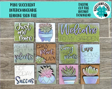 Load image into Gallery viewer, MINI Succulent Interchangeable Leaning Sign File SVG, Succas, Plants, Garden, Tiered Tray Glowforge, LuckyHeartDesignsCo
