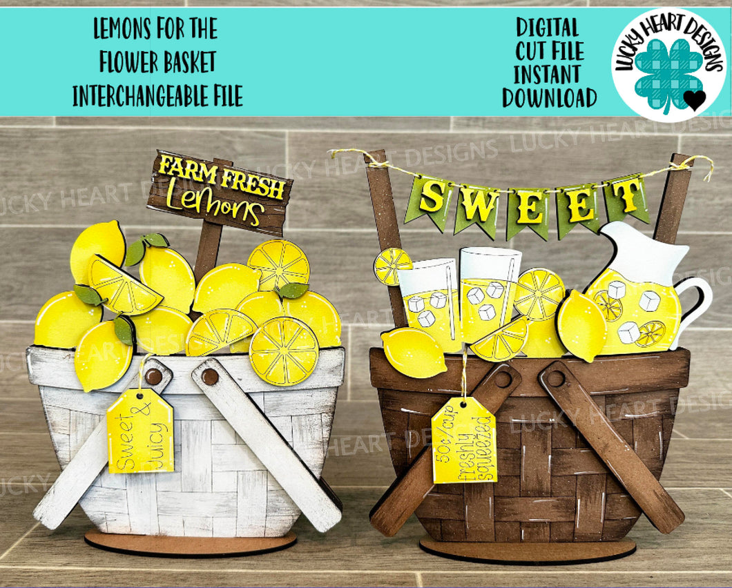 Lemons For The Flower Basket Interchangeable File SVG, Lemonade, Fruit, Summer, Tiered Tray, Glowforge, LuckyHeartDesignsCo