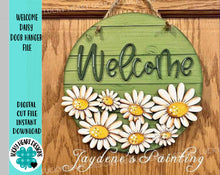 Load image into Gallery viewer, Welcome Daisy Door Hanger Sign File SVG, Spring Flower, Summer, Glowforge, LuckyHeartDesignsCo
