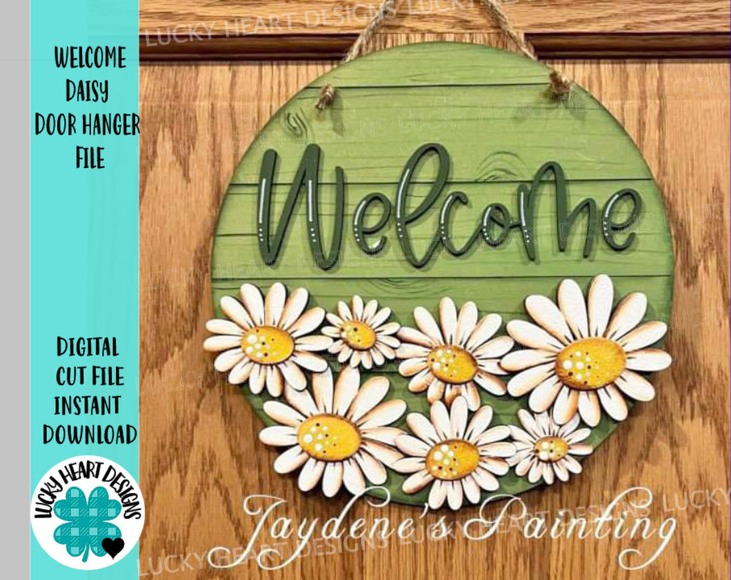 Welcome Daisy Door Hanger Sign File SVG, Spring Flower, Summer, Glowforge, LuckyHeartDesignsCo