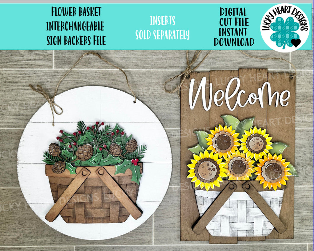 Flower Basket Interchangeable Sign Backers File SVG, Door Hanger, Seasonal, Holiday, Glowforge, LuckyHeartDesignsCo