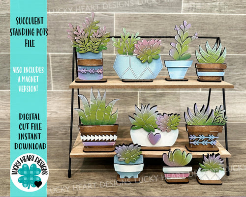Succulent Standing Pots File SVG, Plants, Garden, Glowforge, Magnets, LuckyHeartDesignsCo