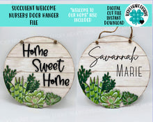 Load image into Gallery viewer, Succulent Welcome Nursery Door Hanger Sign File SVG, Glowforge, Home Sweet Home, LuckyHeartDesignsCo
