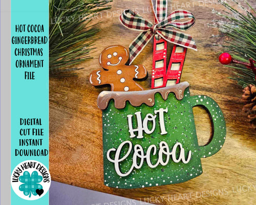 Hot Cocoa Gingerbread Christmas Ornament File SVG, File SVG, Glowforge, LuckyHeartDesignsCo