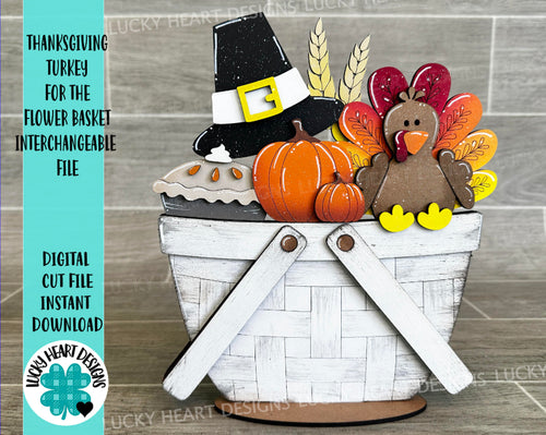 Thanksgiving Turkey For The Flower Basket Interchangeable File SVG, Fall Tiered Tray, Glowforge, LuckyHeartDesignsCo