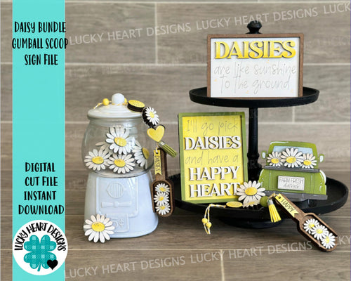 Daisy Bundle Gumball Scoop Sign File SVG, Glowforge, Spring, Summer, Flower, Tiered Tray, LuckyheartDesignsCo