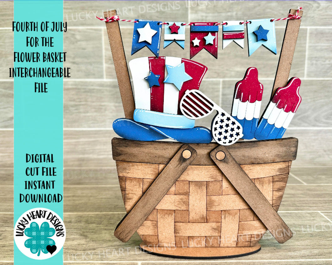 Fourth of July For The Flower Basket Interchangeable File SVG, America, USA, Summer, Tiered Tray, Glowforge, LuckyHeartDesignsCo