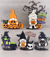 Load image into Gallery viewer, Spooky Halloween Tiered Tray Gnome File SVG, Glowforge, Mummy, Pumpkin, Witch, Cat, Vampire, LuckyHeartDesignsCo
