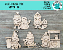Load image into Gallery viewer, Winter Tiered Tray Gnome File SVG, Glowforge, Sledding, Snowman, Hot Cocoa, LuckyHeartDesignsCo
