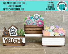 Load image into Gallery viewer, Box and Crate for the Flower Basket Interchangeable File SVG, Desk sign, Seasonal, Holiday, Glowforge, LuckyHeartDesignsCo
