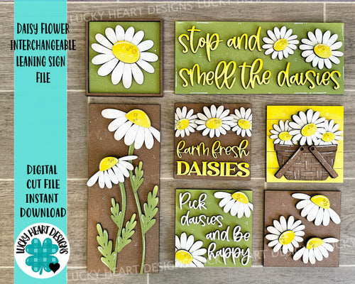 Daisy Flower Interchangeable Leaning Sign File SVG, Spring, Summer, Tiered Tray Glowforge, LuckyHeartDesignsCo