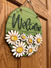 Load image into Gallery viewer, Welcome Daisy Door Hanger Sign File SVG, Spring Flower, Summer, Glowforge, LuckyHeartDesignsCo
