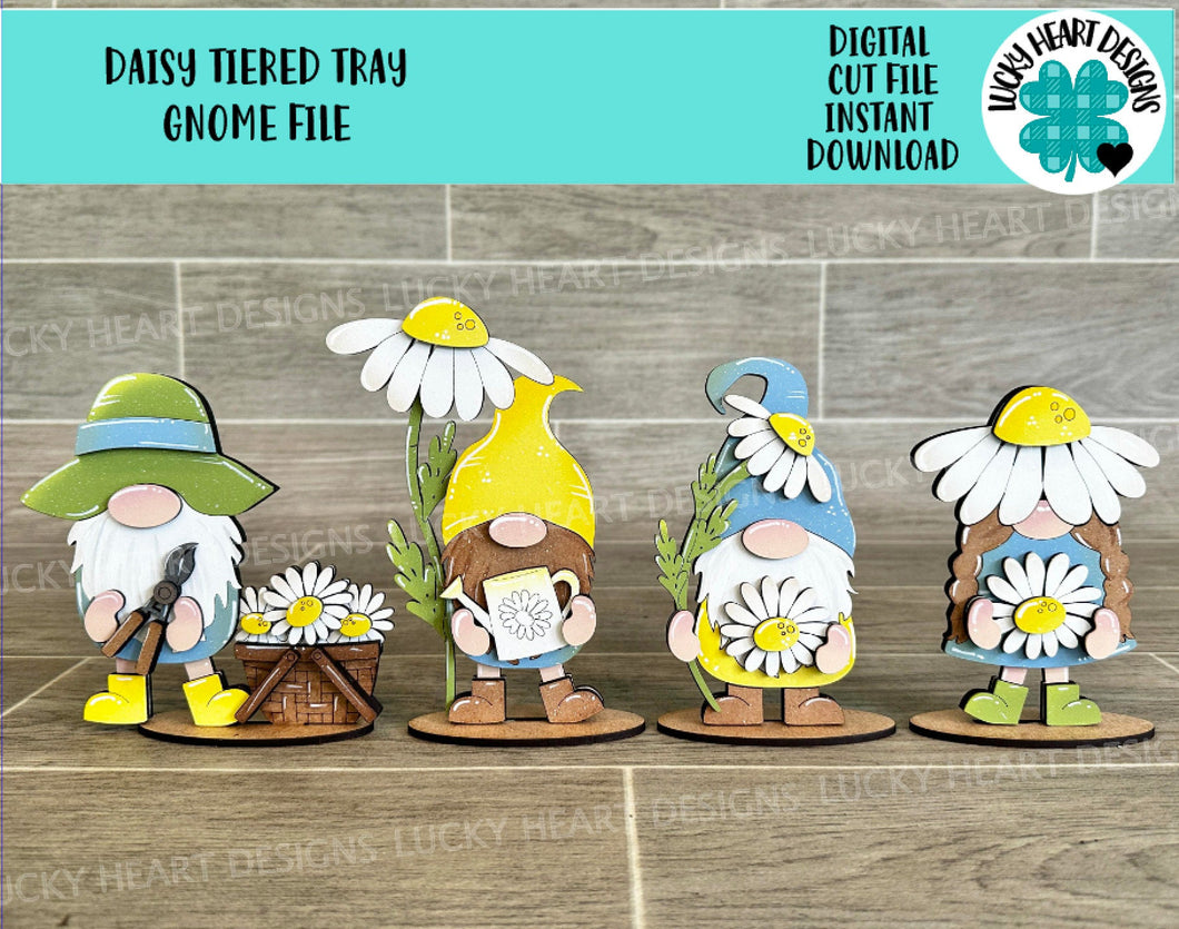 Daisy Tiered Tray Gnome File SVG, Fall Summer Tiered Tray Holiday Decor, Glowforge, LuckyHeartDesignsCo