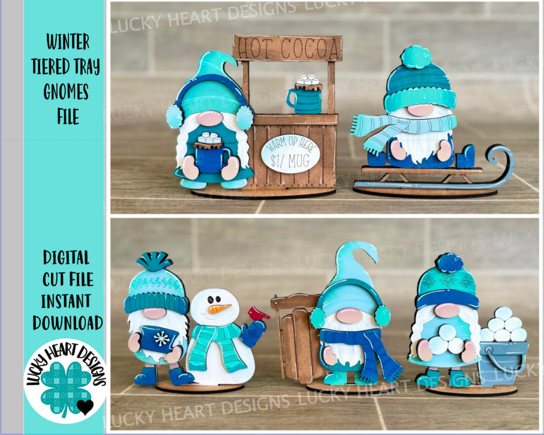 Winter Tiered Tray Gnome File SVG, Glowforge, Sledding, Snowman, Hot Cocoa, LuckyHeartDesignsCo