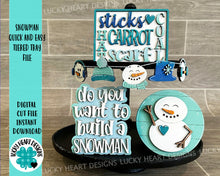 Load image into Gallery viewer, Snowman Quick and Easy Tiered Tray File SVG, Winter Tiered Tray, Glowforge Snowflakes, LuckyHeartDesignsCo
