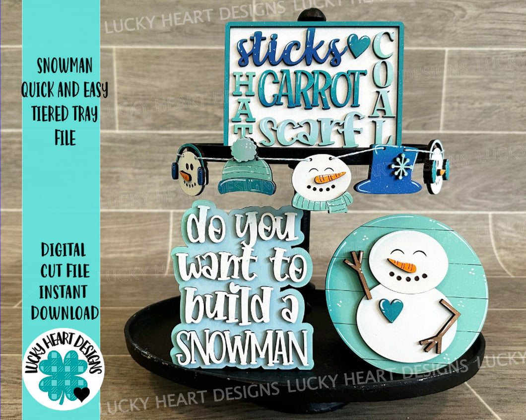 Snowman Quick and Easy Tiered Tray File SVG, Winter Tiered Tray, Glowforge Snowflakes, LuckyHeartDesignsCo