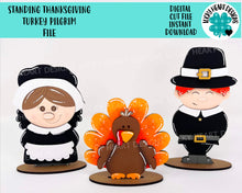Load image into Gallery viewer, Standing Thanksgiving Turkey Pilgrim File SVG, Tiered Tray Holiday Decor, Fall, Glowforge, LuckyHeartDesignsCo
