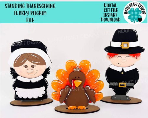 Standing Thanksgiving Turkey Pilgrim File SVG, Tiered Tray Holiday Decor, Fall, Glowforge, LuckyHeartDesignsCo