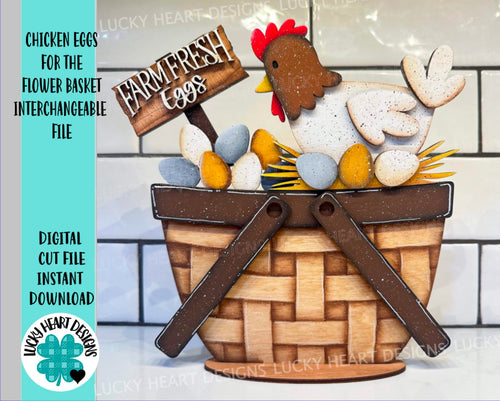 Chicken Eggs For The Flower Basket Interchangeable File SVG, Farm, Tiered Tray, Glowforge, LuckyHeartDesignsCo