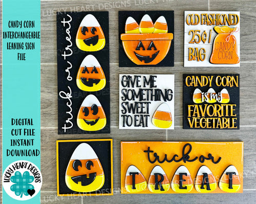 Candy Corn Interchangeable Leaning Sign File SVG, Glowforge Tiered Tray, Halloween, LuckyHeartDesignsCo