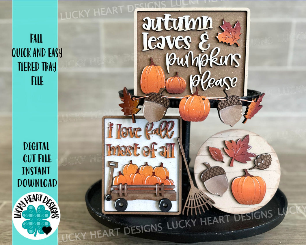 Fall Quick and Easy Tiered Tray File SVG, Glowforge Laser, Fall Wagon, Leaves, Acorn, Pumpkin, LuckyHeartDesignsCo
