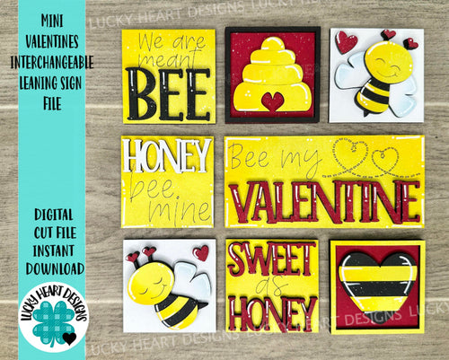 MINI Bee Valentines Interchangeable Leaning Sign File SVG, Honey, Love, Tiered Tray Glowforge, LuckyHeartDesignsCo