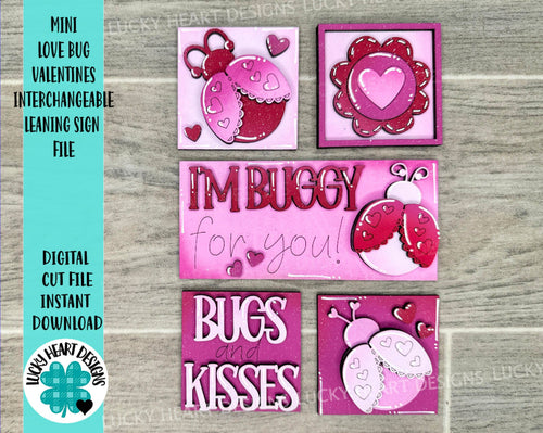 MINI Love Bug Valentines Interchangeable Leaning Sign File SVG, Ladybug, Flower, Love, Tiered Tray Glowforge, LuckyHeartDesignsCo