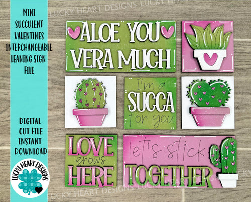 MINI Succulent Valentines Interchangeable Leaning Sign File SVG, Plants, Cactus, Love, Tiered Tray Glowforge, LuckyHeartDesignsCo