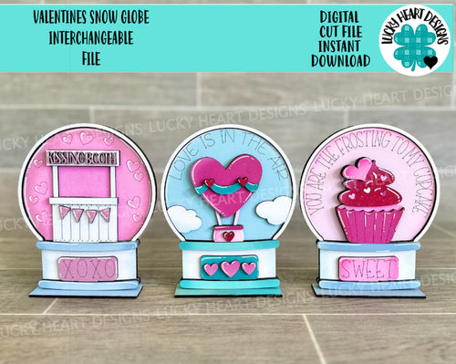 Valentines Snow Globe Interchangeable File SVG, Glowforge, Kissing Booth, Cupcake, Hot Air Balloon, Tiered Tray LuckyHeartDesignsCo