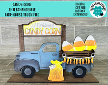 Load image into Gallery viewer, Candy Corn add on Interchangeable Farmhouse Truck File SVG, Halloween, Glowforge Fall, LuckyHeartDesignsCO
