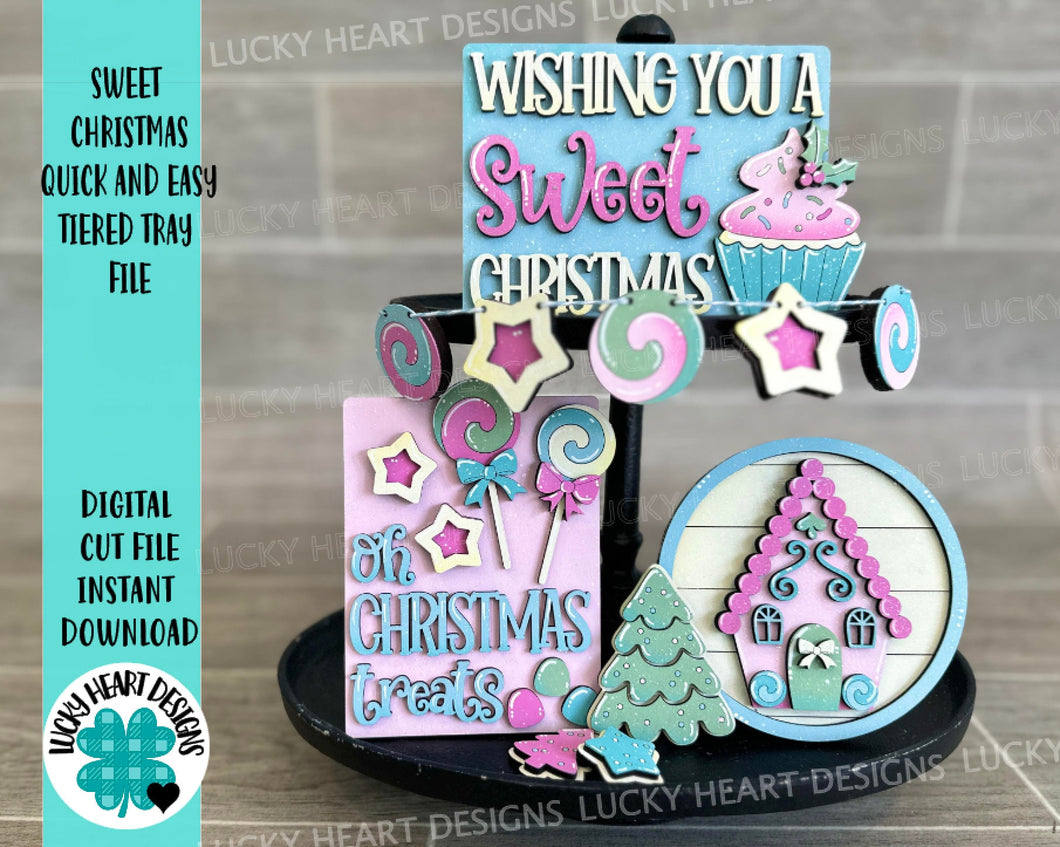 Sweet Christmas Quick and Easy Tiered Tray File SVG, Glowforge Candy, Gingerbread, Tier Tray, LuckyHeartDesignsCO