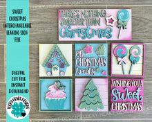 Load image into Gallery viewer, Sweet Christmas Interchangeable Leaning Sign File SVG, Gingerbread, Candy, Glowforge Christmas, LuckyHeartDesignsCO
